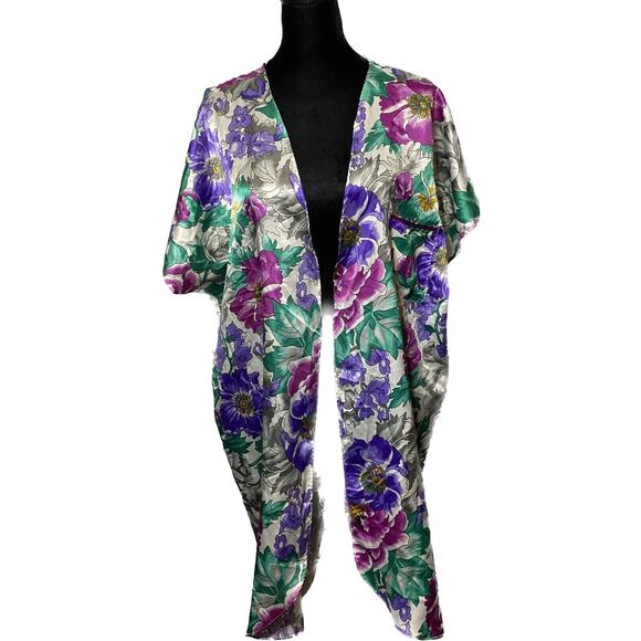 Kimono Robe California Miss Large Silky Floral Missing Tie Belt Silky Comfort - Picture 1 of 10